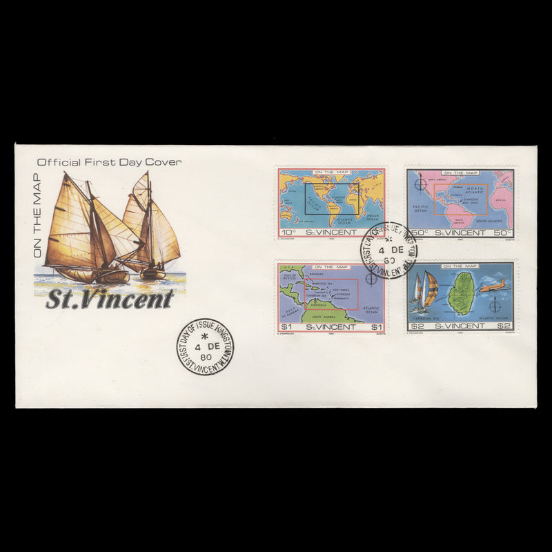 Saint Vincent 1980 On the Map first day cover, KINGSTOWN