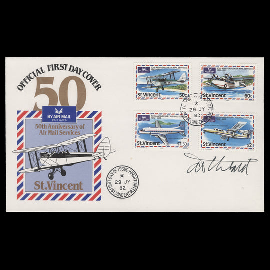Saint Vincent 1982 Airmail Services Anniversary first day cover signed by Tony Theobald