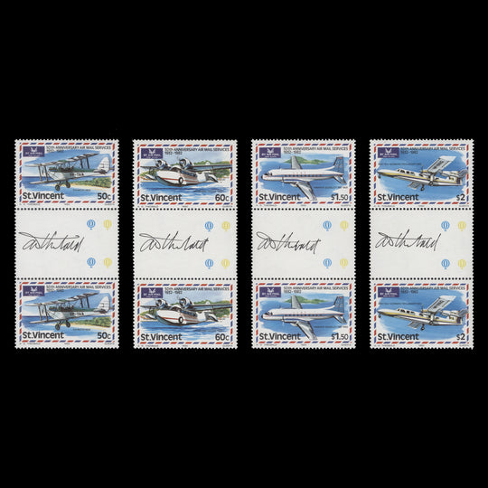 Saint Vincent 1982 Airmail Services Anniversary gutter pairs signed by the designer