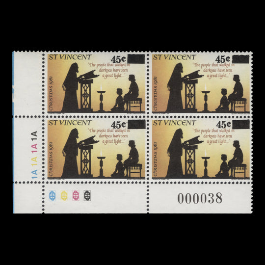 Saint Vincent 1983 (MNH) 45c/50c Christmas provisional plate block