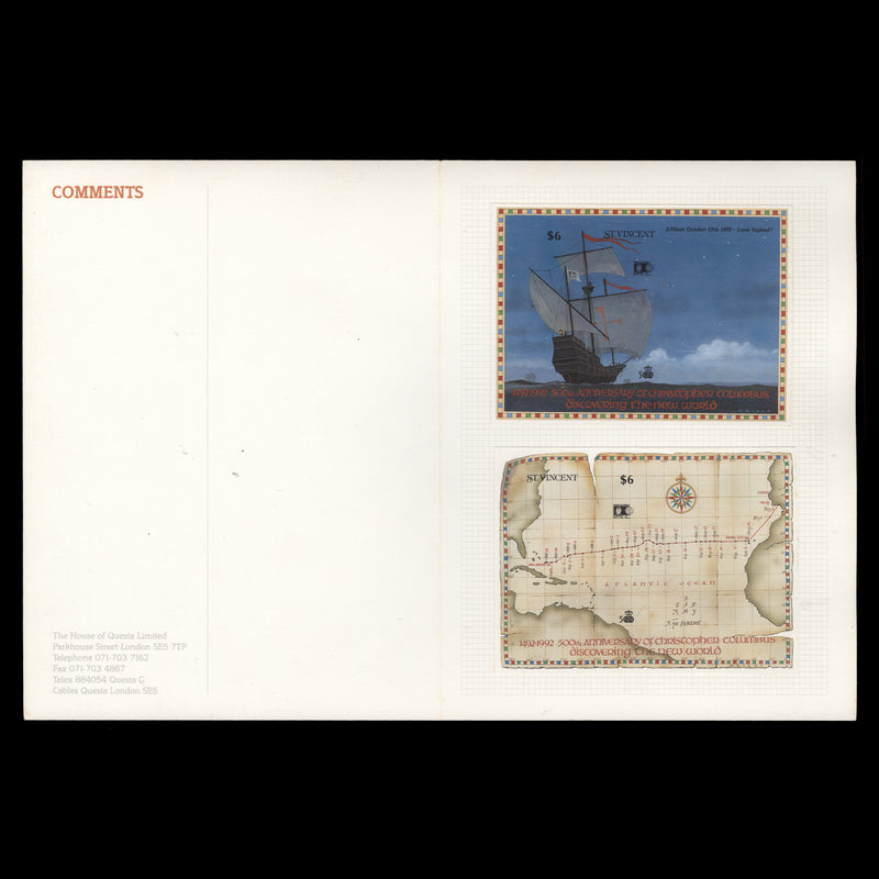 Saint Vincent 1992 Discovery of America by Columbus imperf proofs in presentation folders