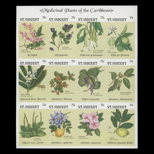 Saint Vincent 1992 Medicinal Plants imperf proof sheetlet
