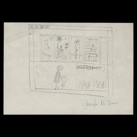 Samoa 1973 Christmas miniature sheet draft in black ink