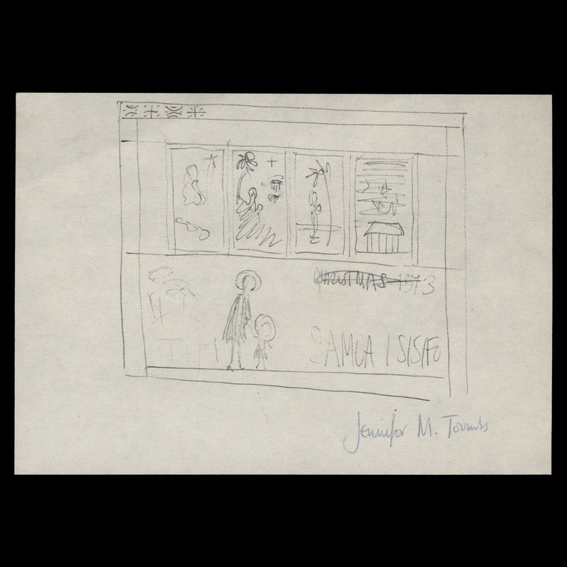 Samoa 1973 Christmas miniature sheet draft in black ink