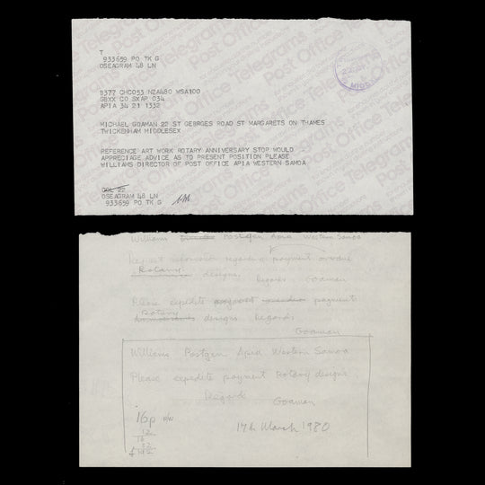 Samoa 1980 Rotary International Anniversary correspondence and photographic proofs