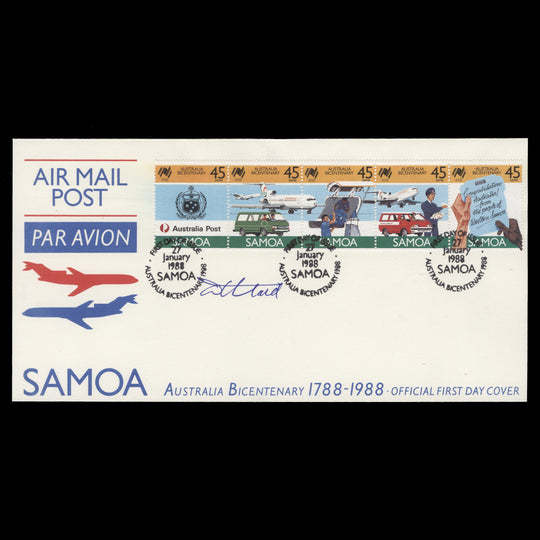 Samoa 1988 Australia Bicentenary first day cover signed by Tony Theobald
