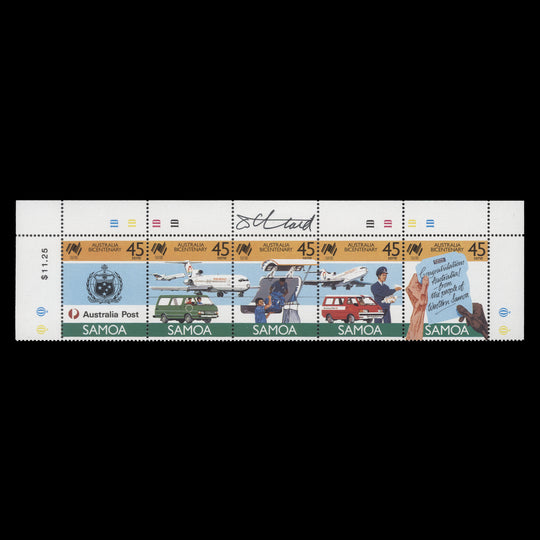 Samoa 1988 Australia Bicentenary plate strip signed by the designer