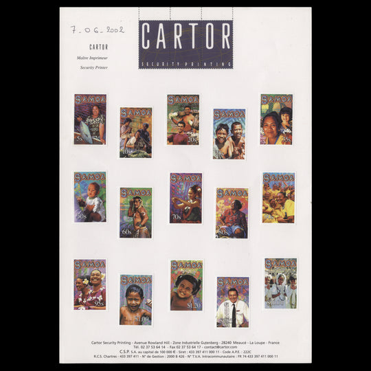 Samoa 2002 Samoan People imperf proofs on presentation card