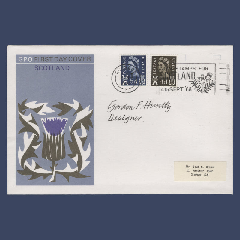 Scotland 1968 Definitives first day cover signed by stamp designer Gordon Huntly