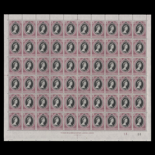 Selangor 1953 (MNH) 10c Coronation plate 1B–6B pane of 60 stamps
