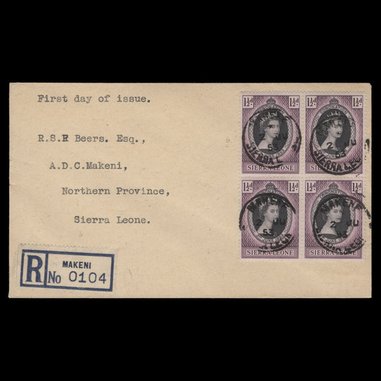 Sierra Leone 1953 Coronation first day cover, MAKENI