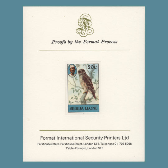 Sierra Leone 1983 (Variety) 20c West African Wood Owl imperforate proof