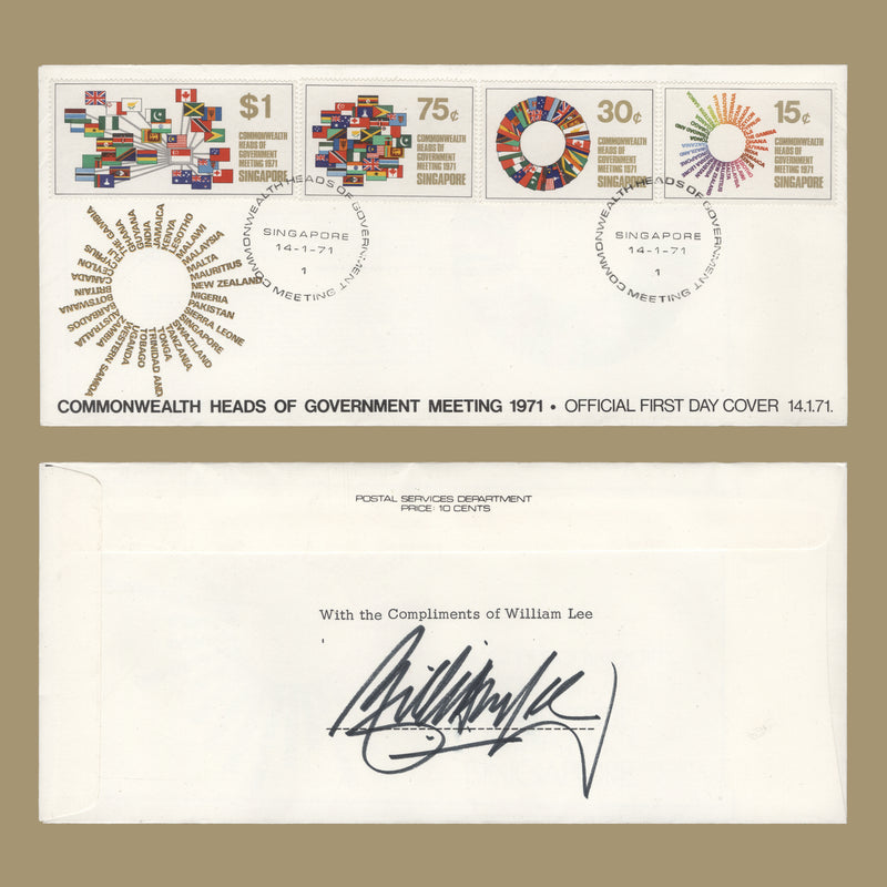 Singapore 1971 Heads of Government Meeting first day cover signed by William Lee