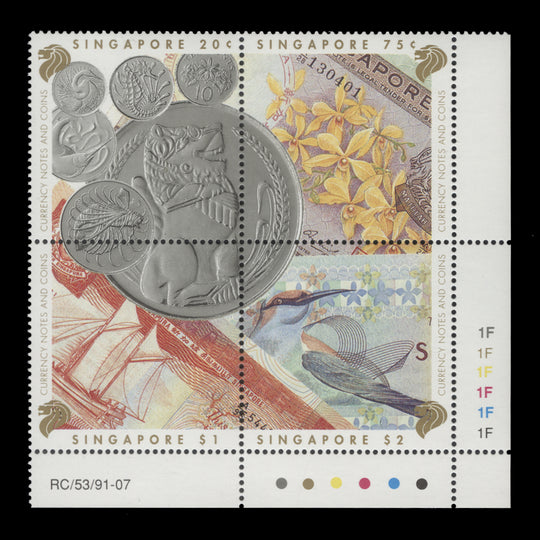 Singapore 1992 (MNH) Currency Anniversary plate block