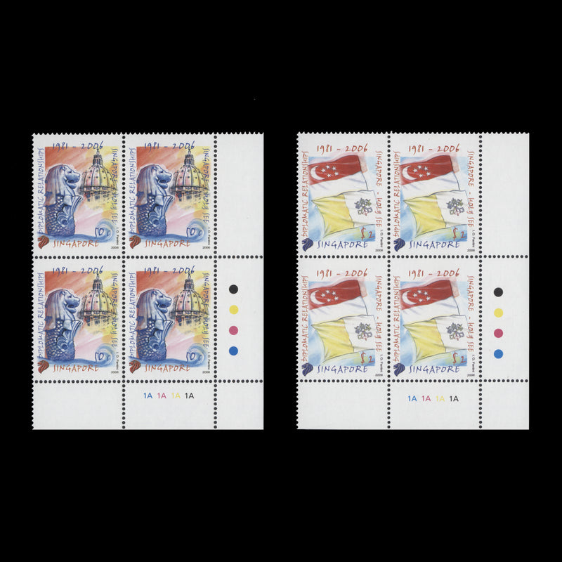 Singapore 2006 (MNH) Diplomatic Relations with Vatican City plate blocks