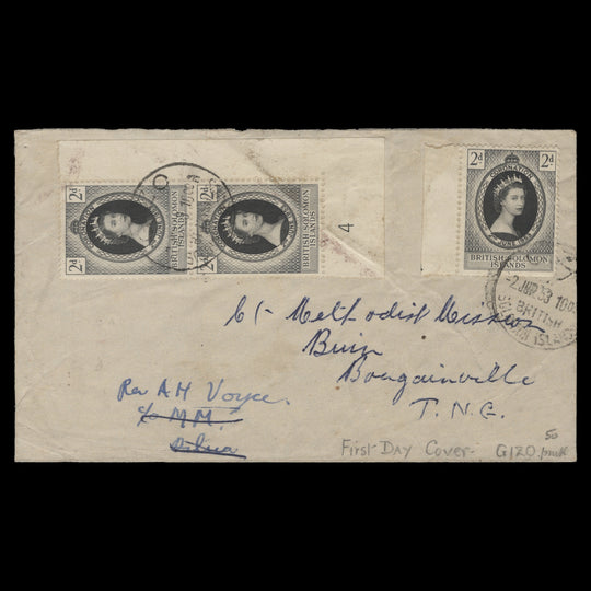 Solomon Islands 1953 Coronation first day cover, GIZO