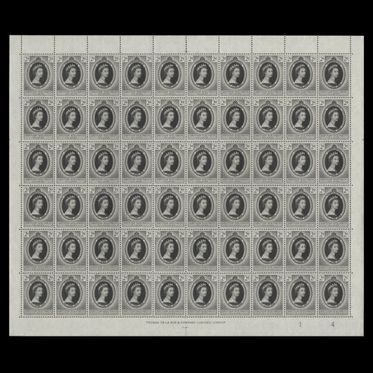 Solomon Islands 1953 (MNH) 2d Coronation plate 1–4 sheet of 60 stamps
