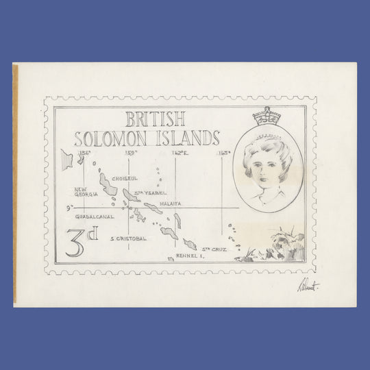 Solomon Islands 1956 Map pencil essay by R A Sweet