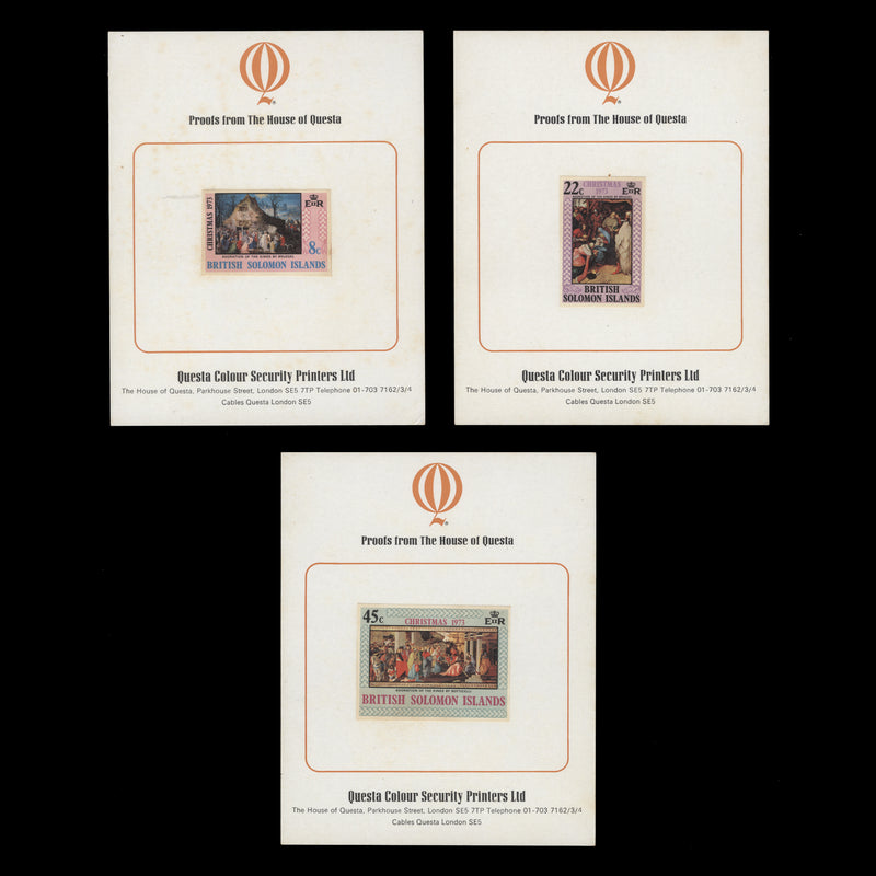 Solomon Islands 1973 Christmas imperf proof singles on presentation cards