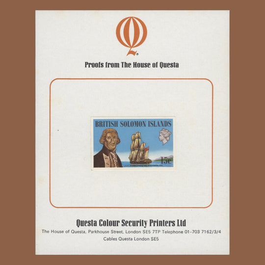 Solomon Islands 1973 Ships & Navigators proof on presentation card