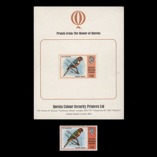 Solomon Islands 1975 $2 Duchess Lorikeet imperf proof lacking yellow
