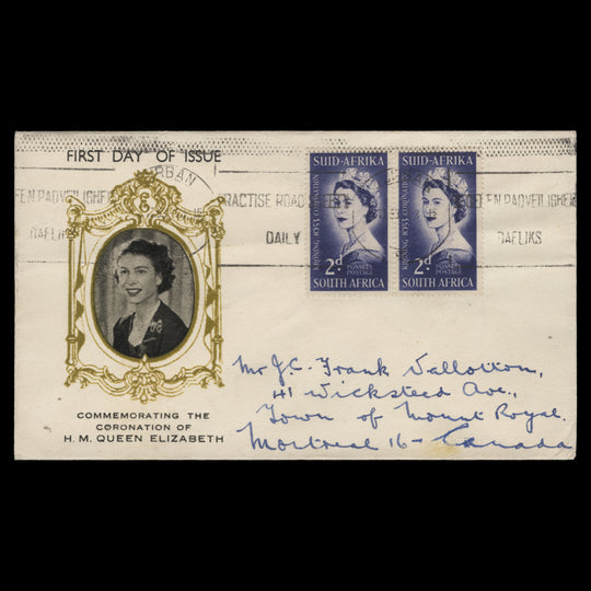 South Africa 1953 Coronation first day cover, DURBAN
