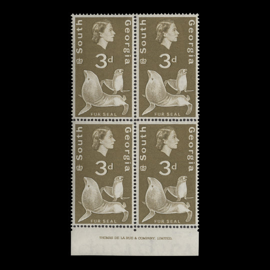 South Georgia 1963 (MLH) 3d Fur Seal imprint block