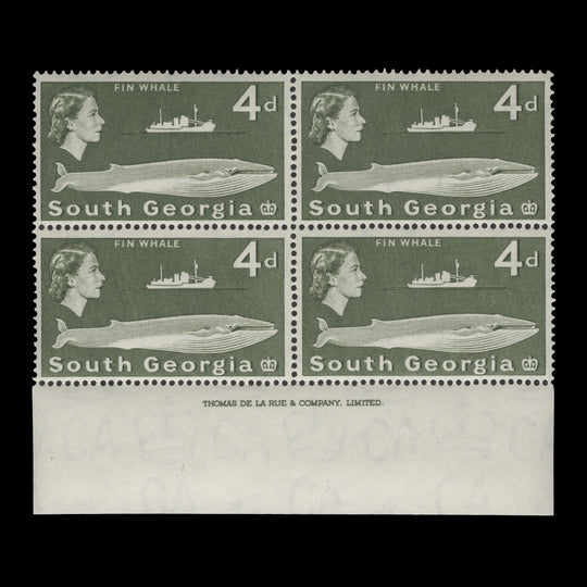 South Georgia 1963 (MLH) 4d Fin Whale imprint block