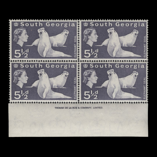 South Georgia 1963 (MLH) 5½d Elephant Seals imprint block