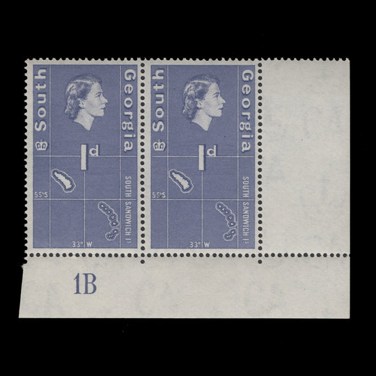 South Georgia 1963 (MNH) 1d South Sandwich Islands plate 1B pair