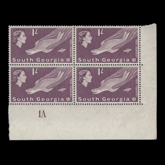 South Georgia 1963 (MNH) 1s Leopard Seal plate 1A block