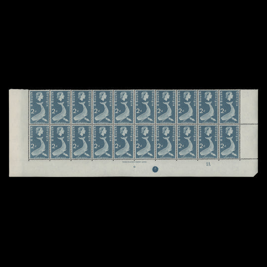 South Georgia 1963 (MNH) 2d Sperm Whale imprint/plate 1A block