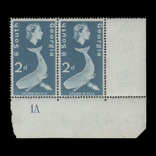 South Georgia 1963 (MNH) 2d Sperm Whale plate 1A pair