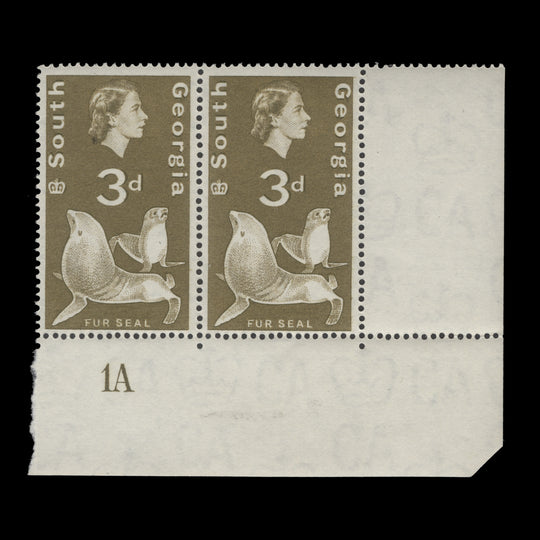 South Georgia 1963 (MNH) 3d Fur Seal plate 1A pair