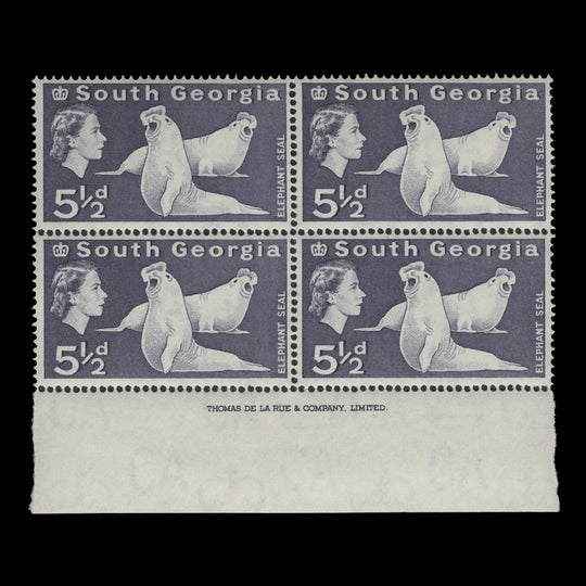 South Georgia 1963 (MNH) 5½d Elephant Seals imprint block