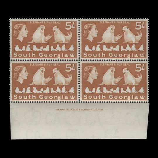 South Georgia 1963 (MNH) 5s Elephant & Fur Seals imprint block