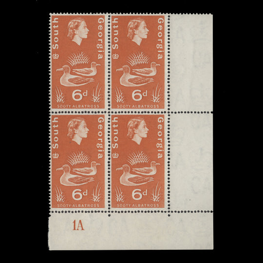 South Georgia 1963 (MNH) 6d Sooty Albatross plate 1A block