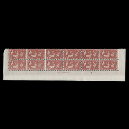 South Georgia 1967 (MNH) ½d Reindeer imprint/plate 1B block, perf 14 x 15