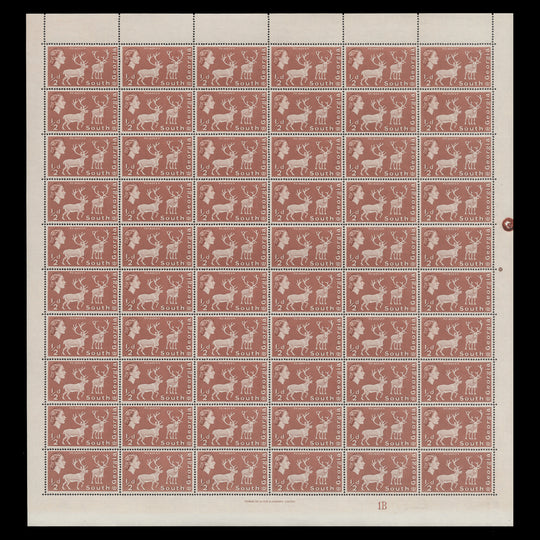 South Georgia 1970 (MNH) ½d Reindeer plate 1B pane of 60 stamps, sideways watermark