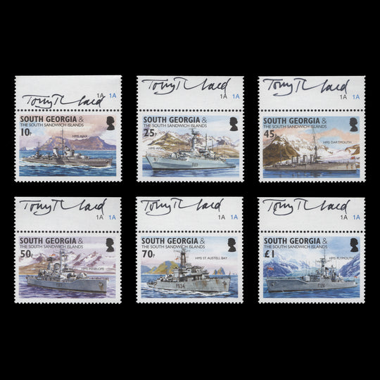 South Georgia 2004 Royal Navy Ships set signed by Tony Theobald