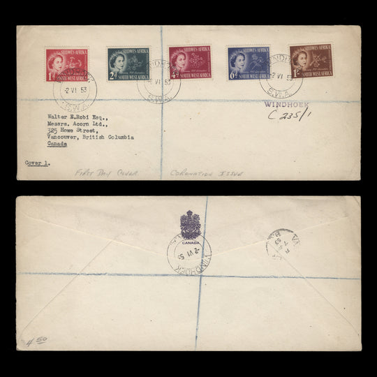 South West Africa 1953 Coronation first day cover, WINDHOEK