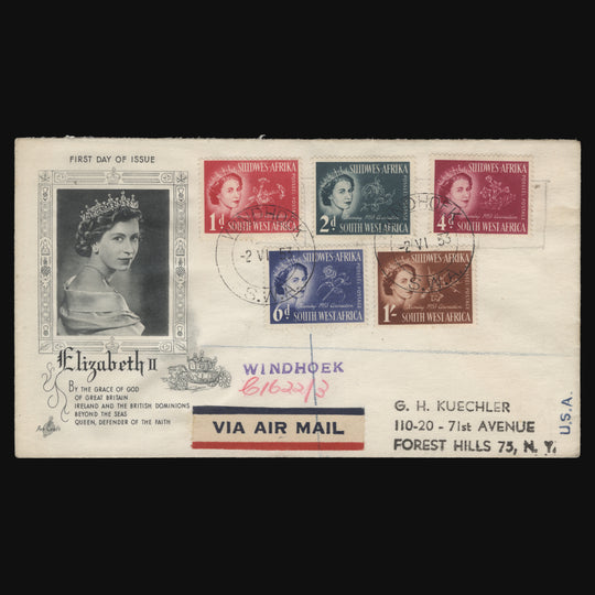 South West Africa 1953 Coronation first day cover, WINDHOEK