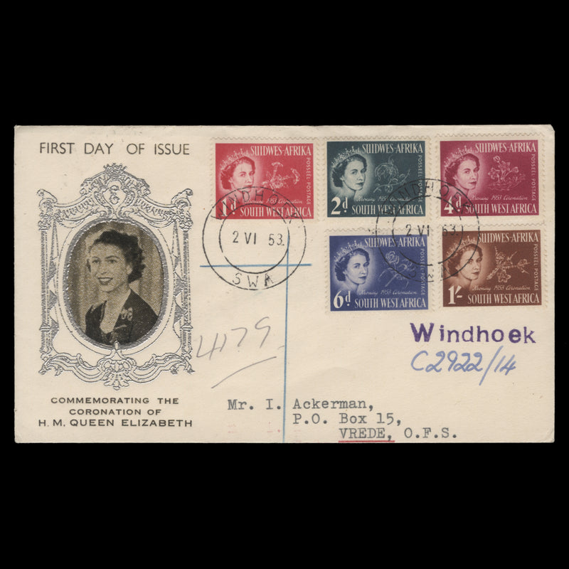 South West Africa 1953 Coronation first day cover, WINDHOEK