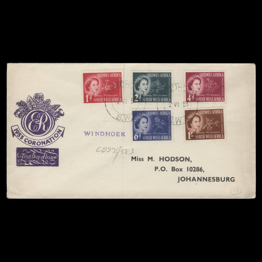 South West Africa 1953 Coronation first day cover, WINDHOEK
