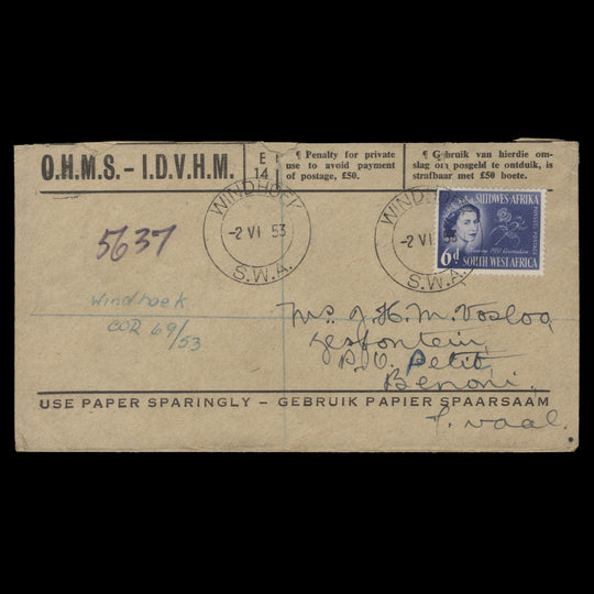 South West Africa 1953 (FDC) 6d Coronation, WINDHOEK