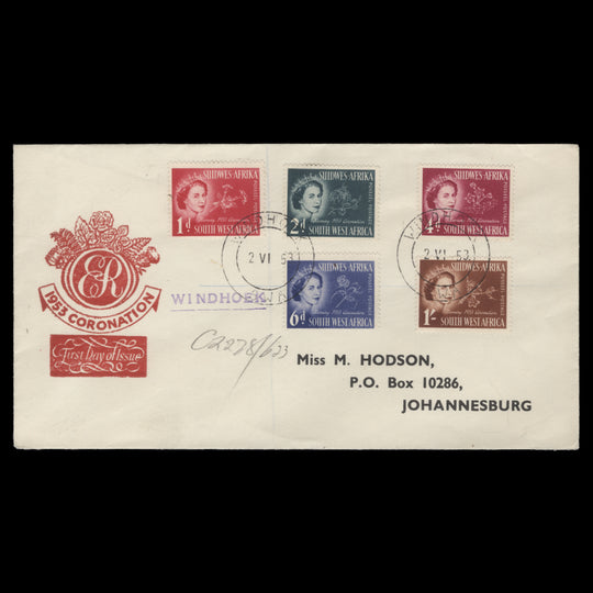 South West Africa 1953 (FDC) Coronation, WINDHOEK