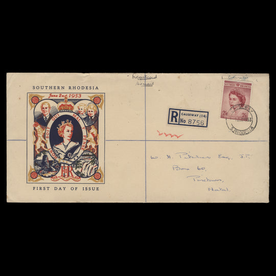 Southern Rhodesia 1953 Coronation first day cover, CAUSEWAY