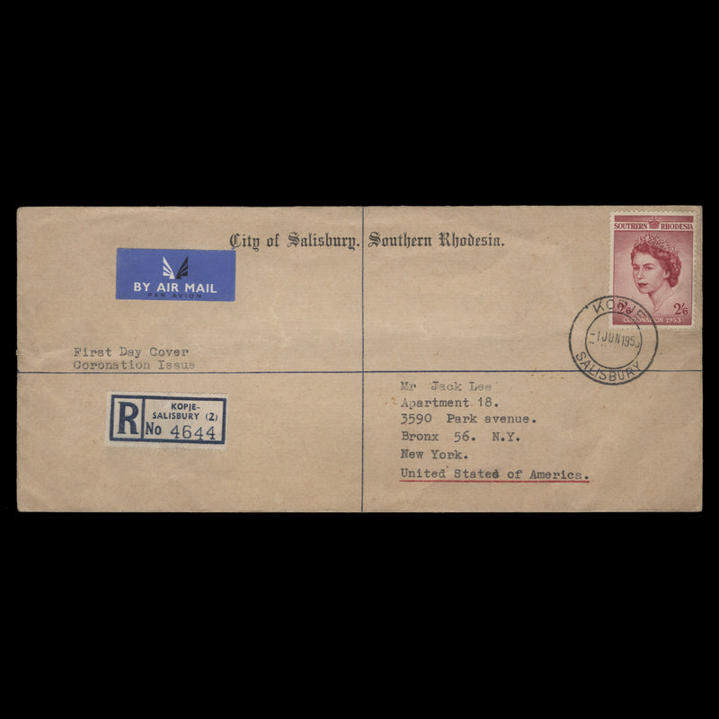 Southern Rhodesia 1953 Coronation first day cover, KOPJE