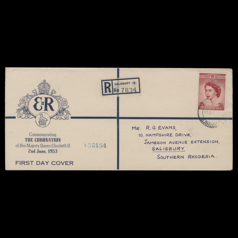 Southern Rhodesia 1953 Coronation first day cover, SALISBURY