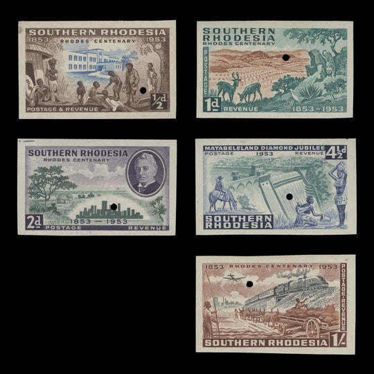 Southern Rhodesia 1953 Rhodes Centenary imperforate proof singles